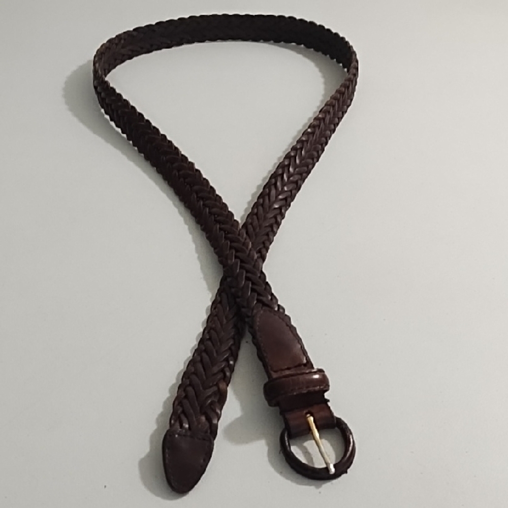 Dark Brown Braided Leather Belt with Metal Buckle